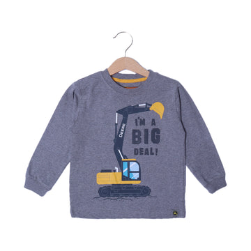 GREY I'M A BIG DEAL ESCAVATOR PRINTED FULL SLEEVES T-SHIRT